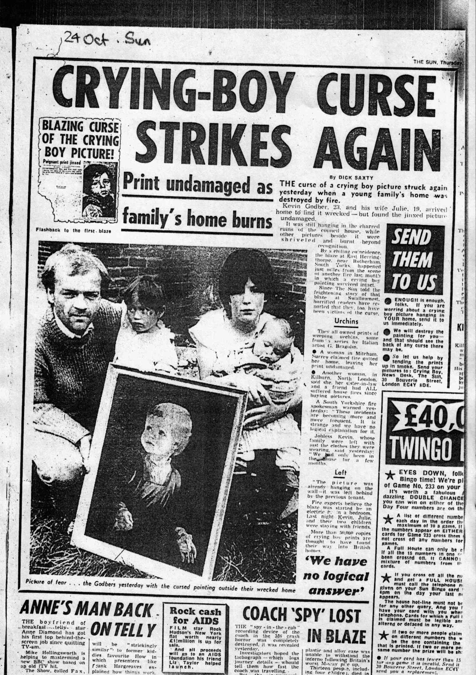 One of the articles from <em>The Sun</em> newspaper about the so-called curse of the crying boy.