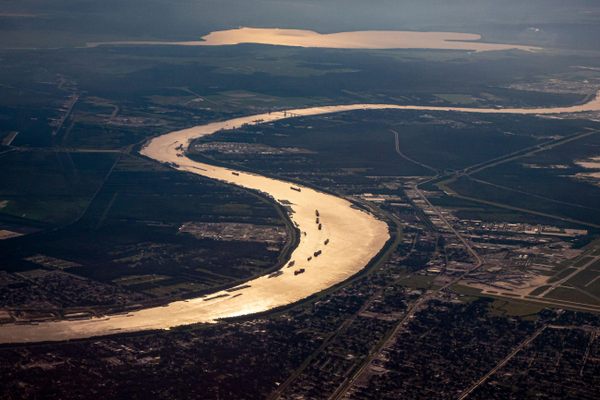 Boats and other river traffic follow the Mississippi's curves near New Orleans; the mighty river is part of The Great Loop, a 6,000-mile circle around the Eastern United States.